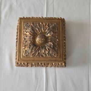 World Bazaars Gold Acanthus Leaf Trinket Box Ornate Square Jewelry Keepsake